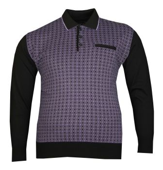 Büyük Beden Polo Yaka Cepli Kazak 91037 Siyah - Lila - 1