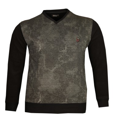 Büyük Beden V Yaka Kalın Sweatshirt 79010 Siyah - 1